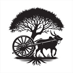Fototapeta premium bullock cart wheel silhouette vector With White Background