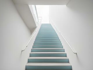 Fototapeta premium long white staircase with bright lighting and minimalist design, creating a sense of openness and architectural sophistication