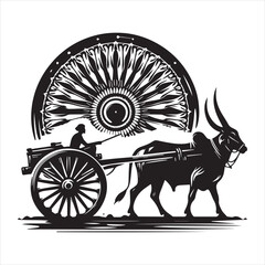 Fototapeta premium bullock cart wheel silhouette vector With White Background