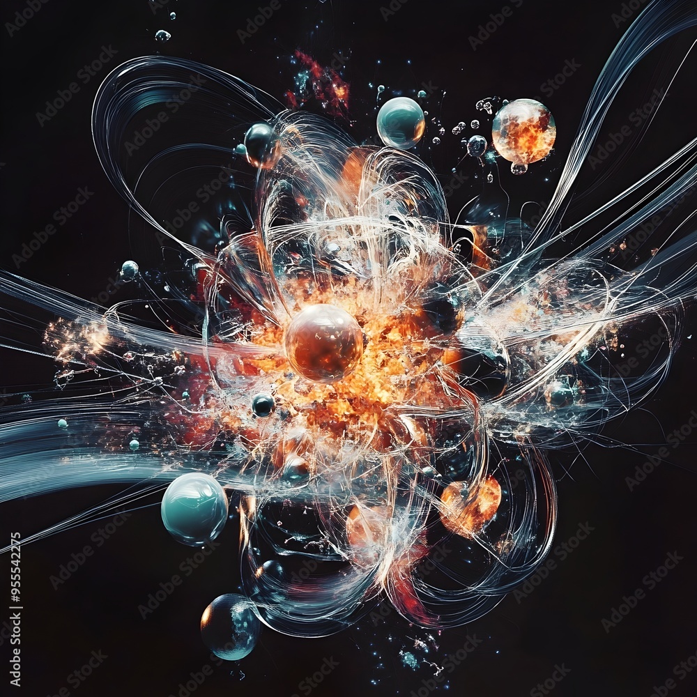 Poster visualizing the captivating interplay of nuclear fission and atomic particles