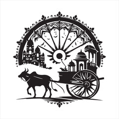 Fototapeta premium bullock cart wheel silhouette vector With White Background