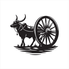 Fototapeta premium bullock cart wheel silhouette vector With White Background