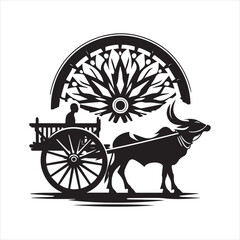 Fototapeta premium bullock cart wheel silhouette vector With White Background