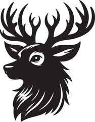 Obraz premium Vector cartoon art of a black deer head in black on a white background