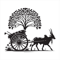 Fototapeta premium bullock cart wheel silhouette vector With White Background