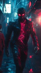 Chilling Cyborg Vampire Creature Stalks Futuristic Urban Landscape on All Hallows  Eve