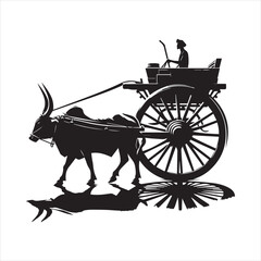 Fototapeta premium bullock cart wheel silhouette vector With White Background