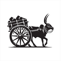 Fototapeta premium bullock cart wheel silhouette vector With White Background