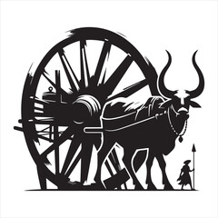 Fototapeta premium bullock cart wheel silhouette vector With White Background