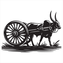 Fototapeta premium bullock cart wheel silhouette vector With White Background
