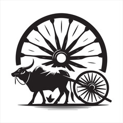 Fototapeta premium bullock cart wheel silhouette vector With White Background