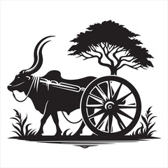 Fototapeta premium bullock cart wheel silhouette vector With White Background