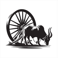 bullock cart wheel silhouette vector With White Background