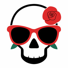 Skull, Sunglasses, and Rose Vector Art