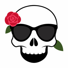 Skull, Sunglasses, and Rose Vector Art