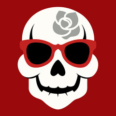 Skull, Sunglasses, and Rose Vector Art