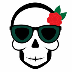 Skull, Sunglasses, and Rose Vector Art