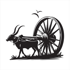 Fototapeta premium bullock cart wheel silhouette vector With White Background