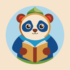 panda reading book logo art vector