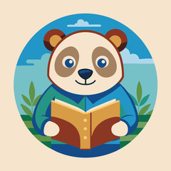 panda reading book logo art vector