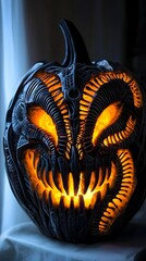 Ominous Glowing Techno Organic Jack o  Lantern with Striking Chiaroscuro Lighting Effect