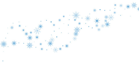 Snowflakes. Snow, snowfall. Falling scattered blue snowflakes on a white background.