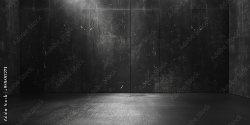 Poster Scary dark room, slightly light black concrete cement texture for background, 
