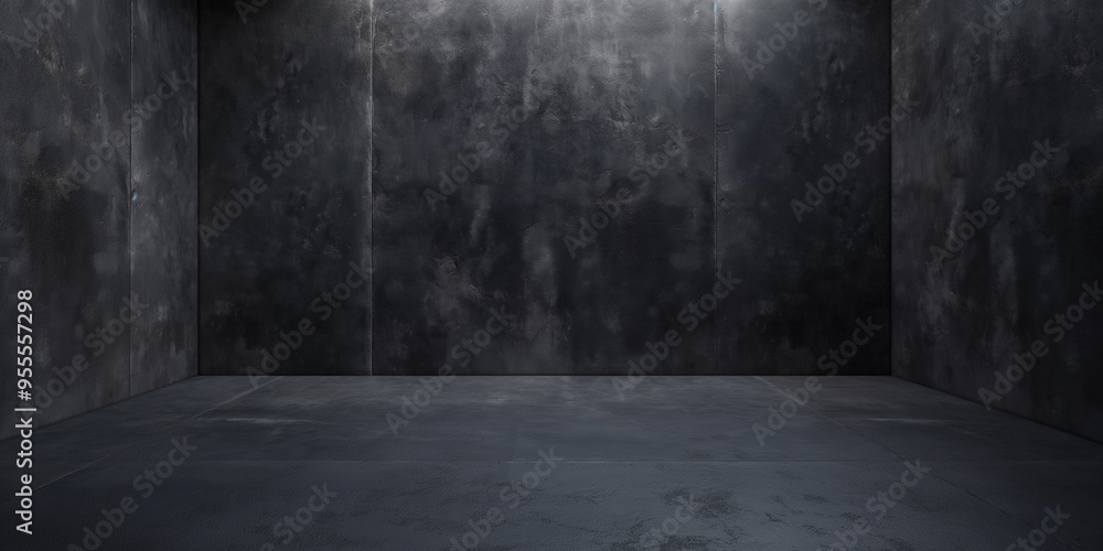 Wall mural scary dark room, slightly light black concrete cement texture for background,