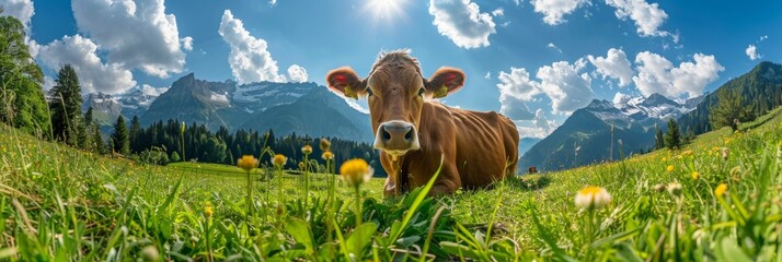 Alpine elegance: well-groomed cow in Swiss meadow