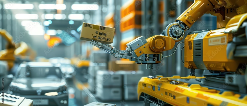 Aufkleber advanced industrial robot operates efficiently within a modern warehouse, showcasing automation and 