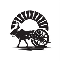 Fototapeta premium bullock cart wheel silhouette vector With White Background 