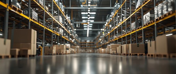 Interior of large warehouse with abstract background,