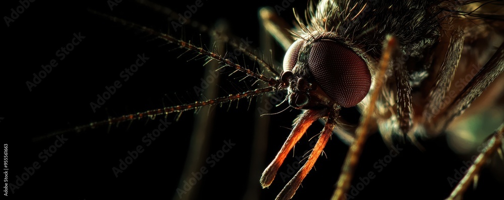 Poster macro shot of a mosquito's proboscis with intricate detail showcasing its sharp features and dark, t