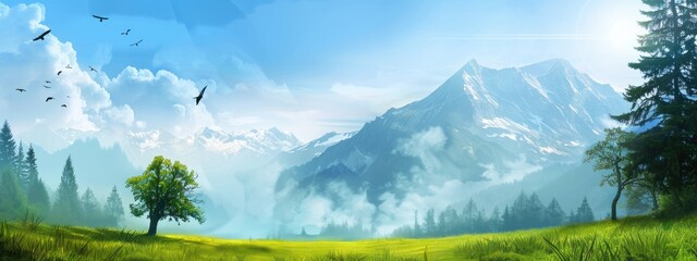 Fototapeta premium Nature celebration: mountain day, a tribute to beauty and significance of mountains, encouraging outdoor activities, conservation efforts, and appreciation of mountainous landscapes and ecosystems.