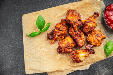 chicken wings BBQ fried grill poultry fresh meal food snack on the table copy space food background rustic top view