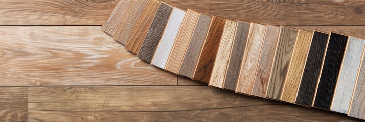 Assorted wood laminate samples and vinyl tiles for flooring projects