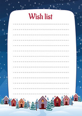 Christmas wish list template with holiday elements.  Vector illustration.