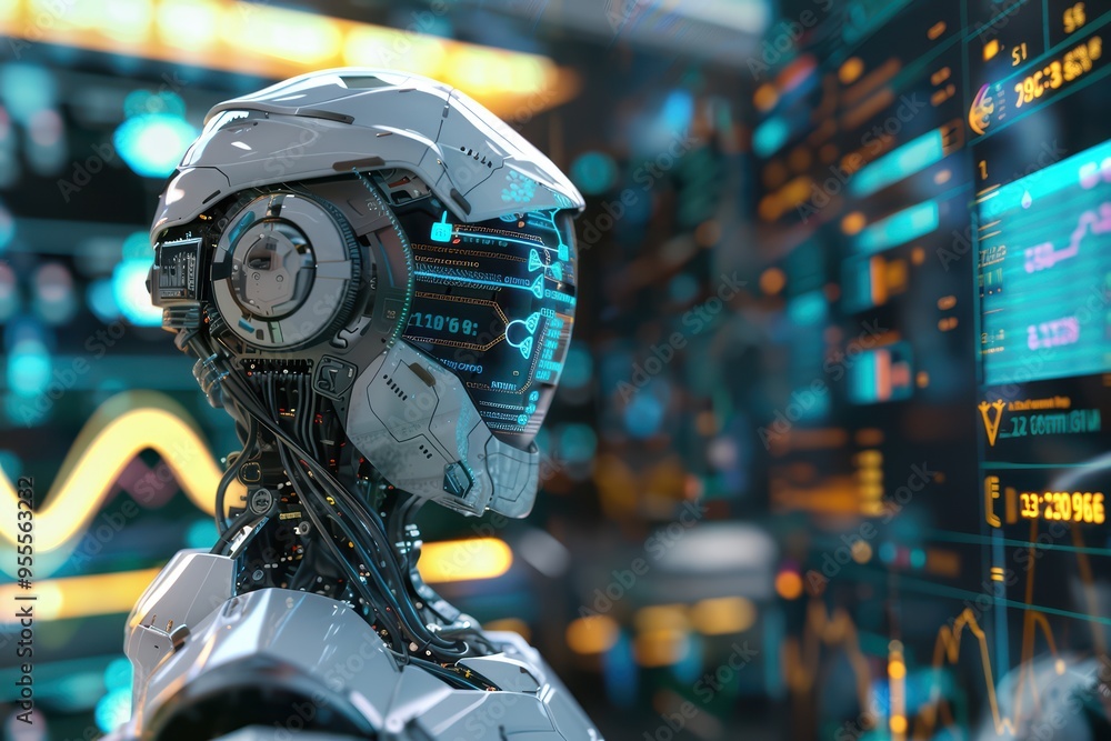 Aufkleber futuristic robot profile with digital interface, showcasing advanced technology and artificial intel
