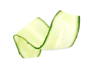 Fresh slice of cucumber isolated on white, top view