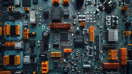 top view of electronic circuit board with components