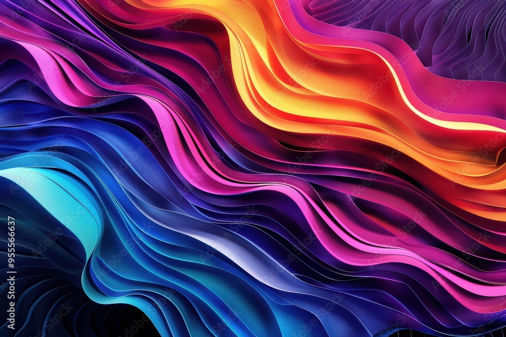 Poster vibrant flow of colors gracefully blend, creating a captivating abstract wave pattern perfect for ar