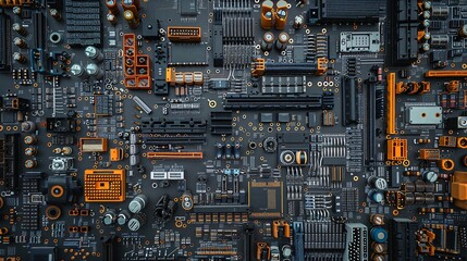 top view of electronic circuit board with components