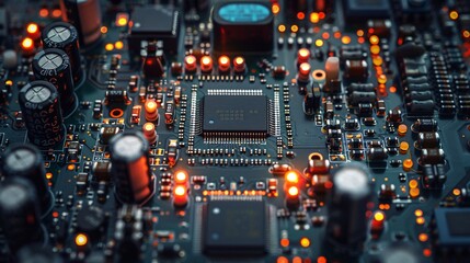Fototapeta premium Close-up of electronic circuit board with components