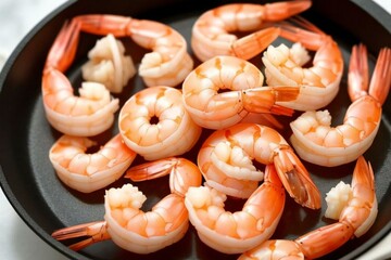 Dish of fresh boiled shrimps on a table