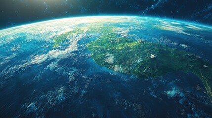 Fototapeta premium A travel background with a subtle gradient of blue and green, evoking a sense of global exploration. Ample copy space.