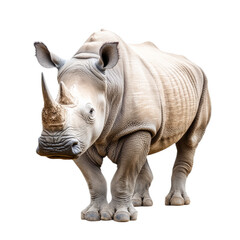 Obraz premium Rhinoceros with thick textured skin and a single large horn on its snout isolated on a transparent background 