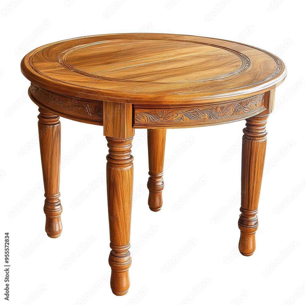 Poster stylish round wooden table with intricate design features perfect for dining or display isolated on 