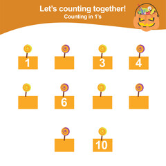 Counting game for children. Educational printable math worksheet. Exercise for children to recognize the number.