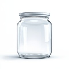 Clear glass jar isolated on a white background for creative storage solutions or food preservation ideas