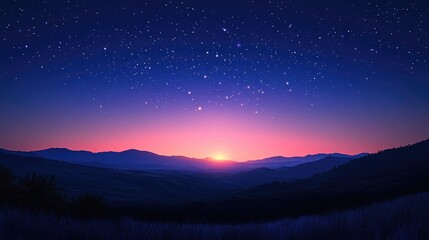 A twilight sky transitioning into night, with the first stars beginning to twinkle above a silhouetted landscape, perfect for themes of wonder and reflection with ample copy space.